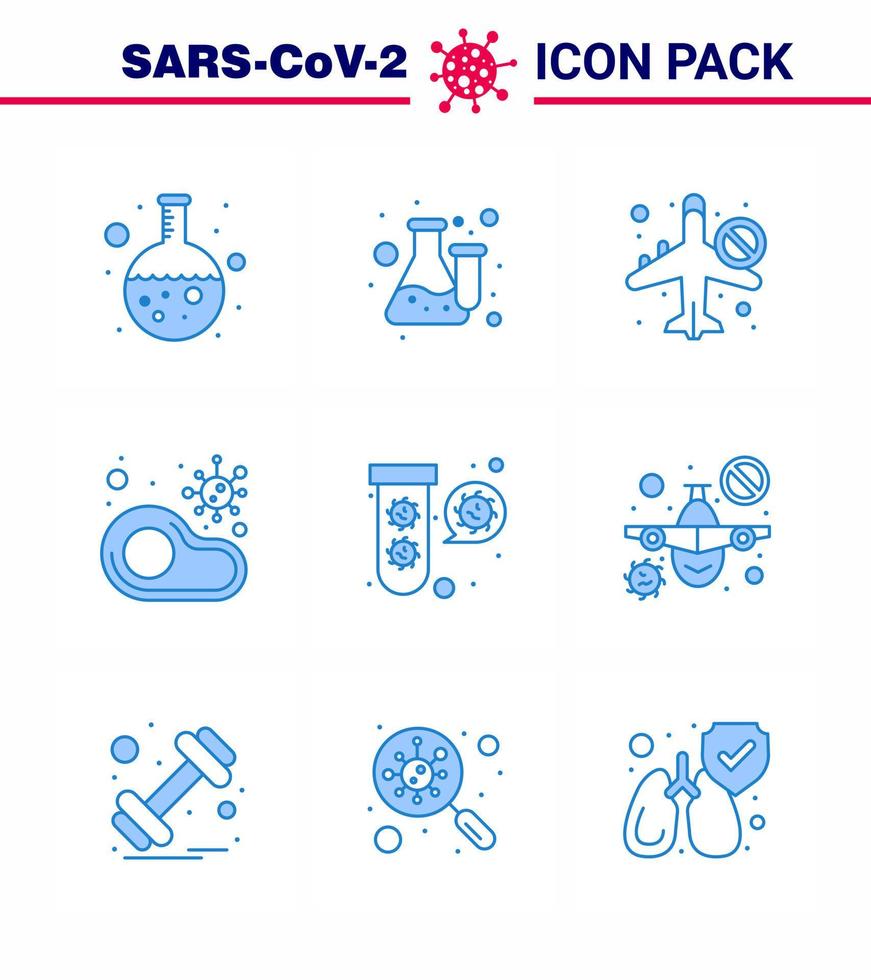 9 ilustraciones de vectores pandémicos del virus de la corona azul sin pruebas de alimentos infectados no permiten elementos de diseño de vectores de enfermedades del coronavirus viral 2019nov