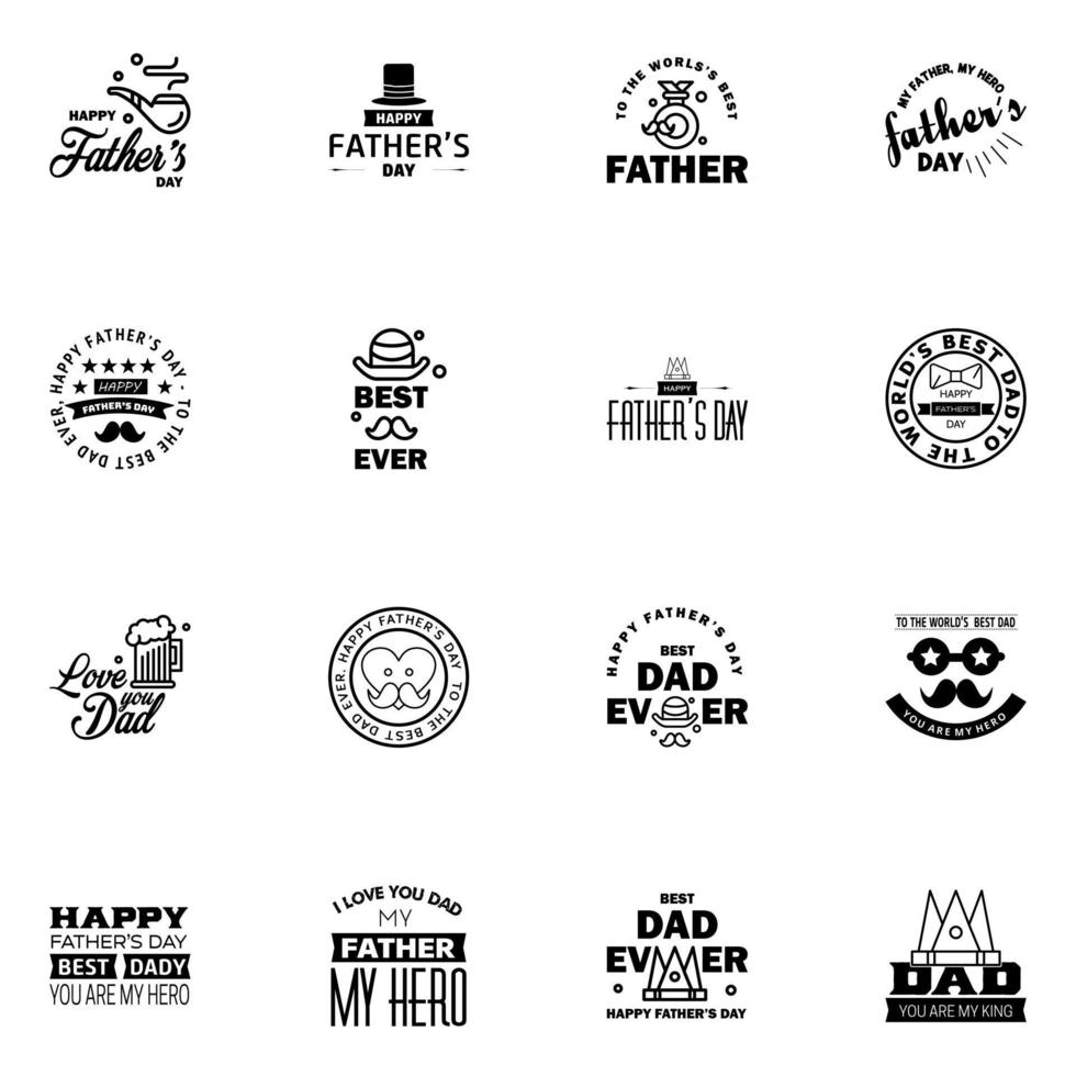 Happy fathers day 16 Black Typography set Vector typography Vintage lettering for greeting cards banners tshirt design You are the best dad Editable Vector Design Elements