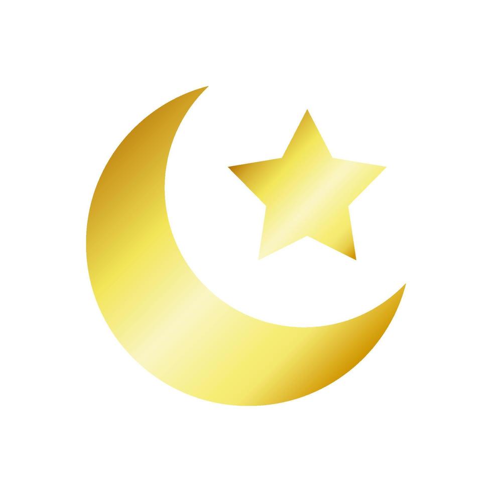 Golden crescent moon and star symbol. Islamic icon. vector