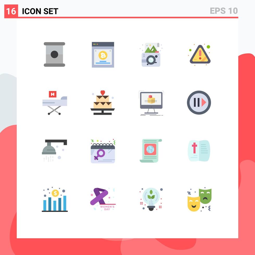 Pictogram Set of 16 Simple Flat Colors of disease error camera attention alert Editable Pack of Creative Vector Design Elements