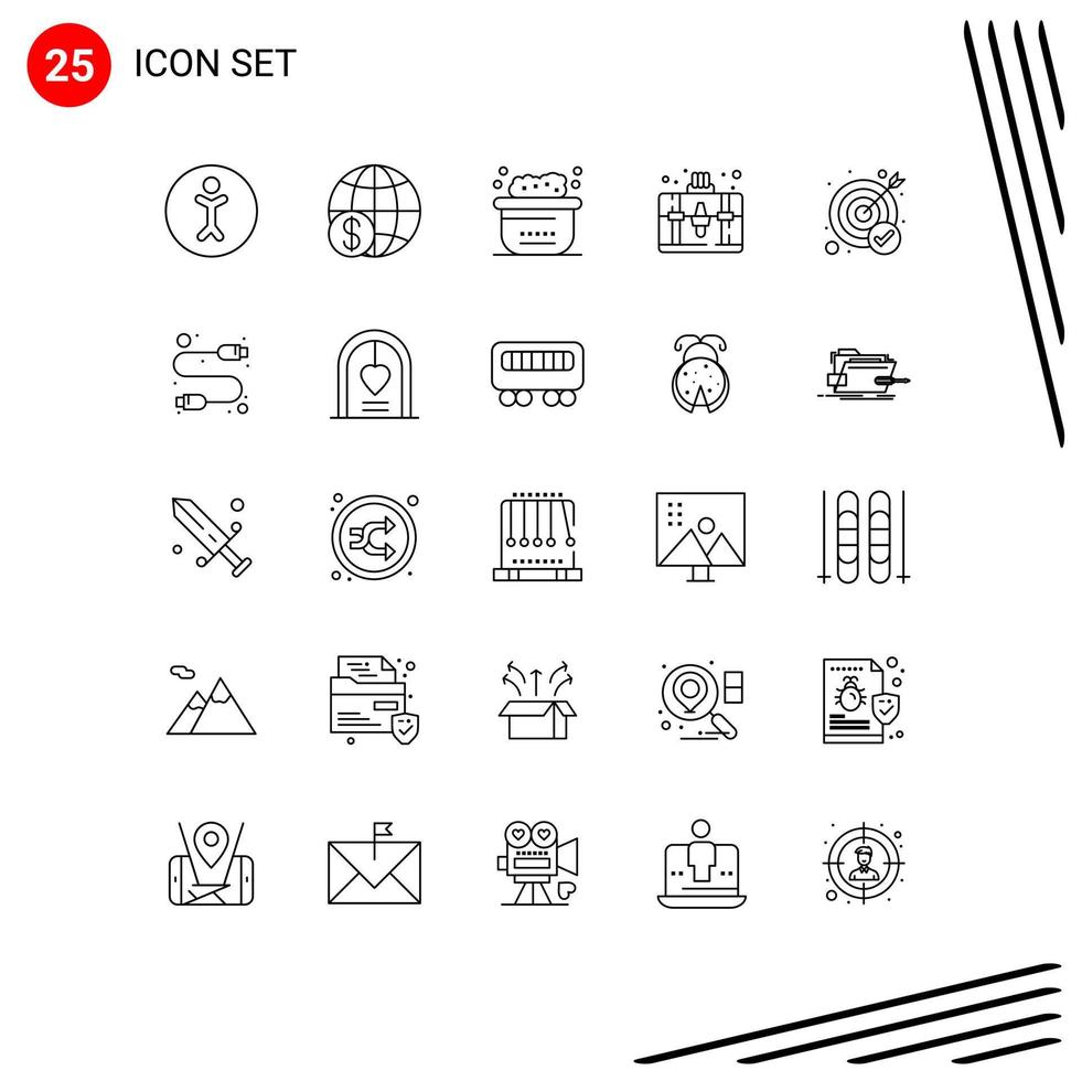 25 Universal Line Signs Symbols of goal hobby animals hobbies handbag Editable Vector Design Elements