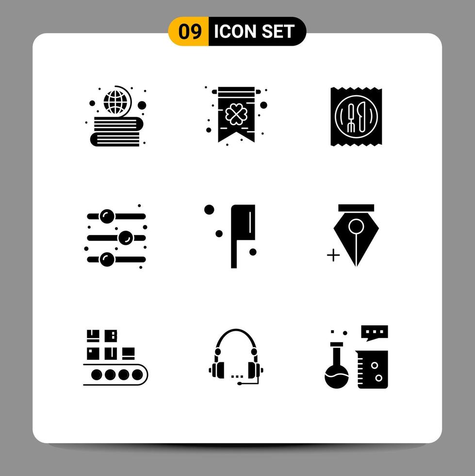 9 Thematic Vector Solid Glyphs and Editable Symbols of knife food hotel toggle switch off Editable Vector Design Elements