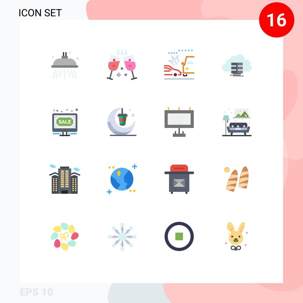 User Interface Pack of 16 Basic Flat Colors of online bids crush auction data Editable Pack of Creative Vector Design Elements