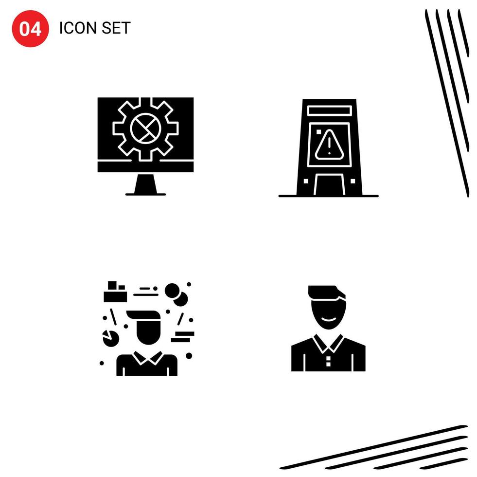 Universal Icon Symbols Group of 4 Modern Solid Glyphs of computer manager setting signaling tasks Editable Vector Design Elements