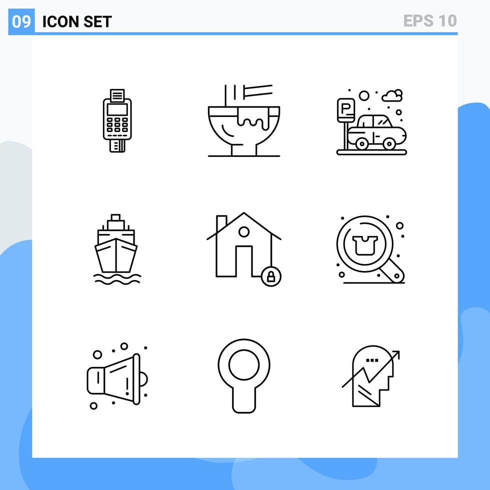 Modern 9 Line style icons Outline Symbols for general use Creative Line Icon Sign Isolated on White Background 9 Icons Pack Creative Black Icon vector background