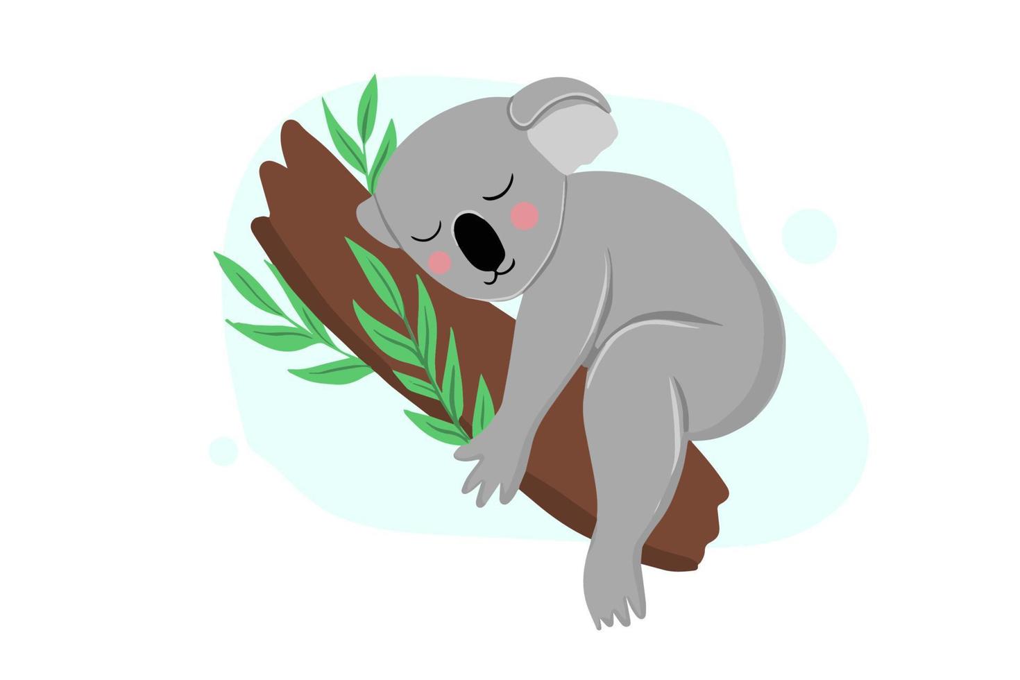 koala mom and her baby on eucalyptus. vector illustration