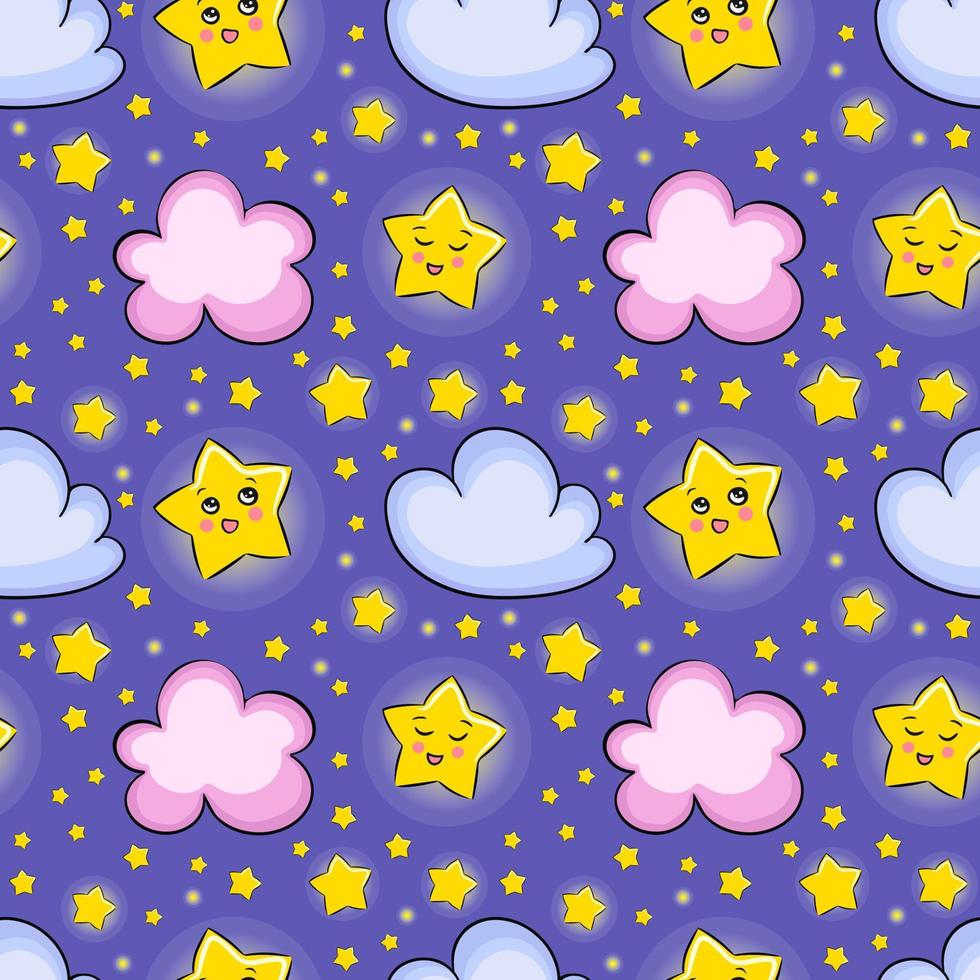 Seamless background with clouds and stars. Pattern for wallpaper, children's clothing design, pattern fill, web page background, wrapping paper vector