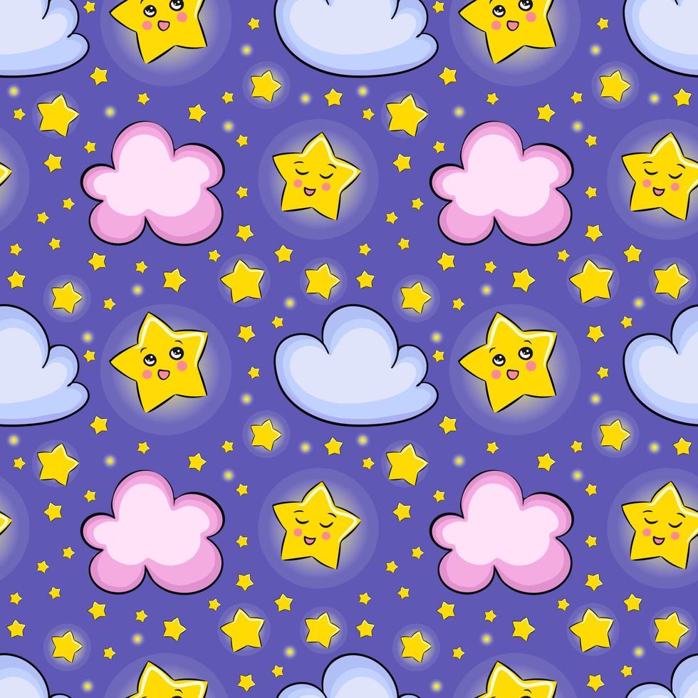 fondo transparente con nubes y estrellas. patrón para papel tapiz, diseño de ropa para niños, relleno de patrón, fondo de página web, papel envolvente vector