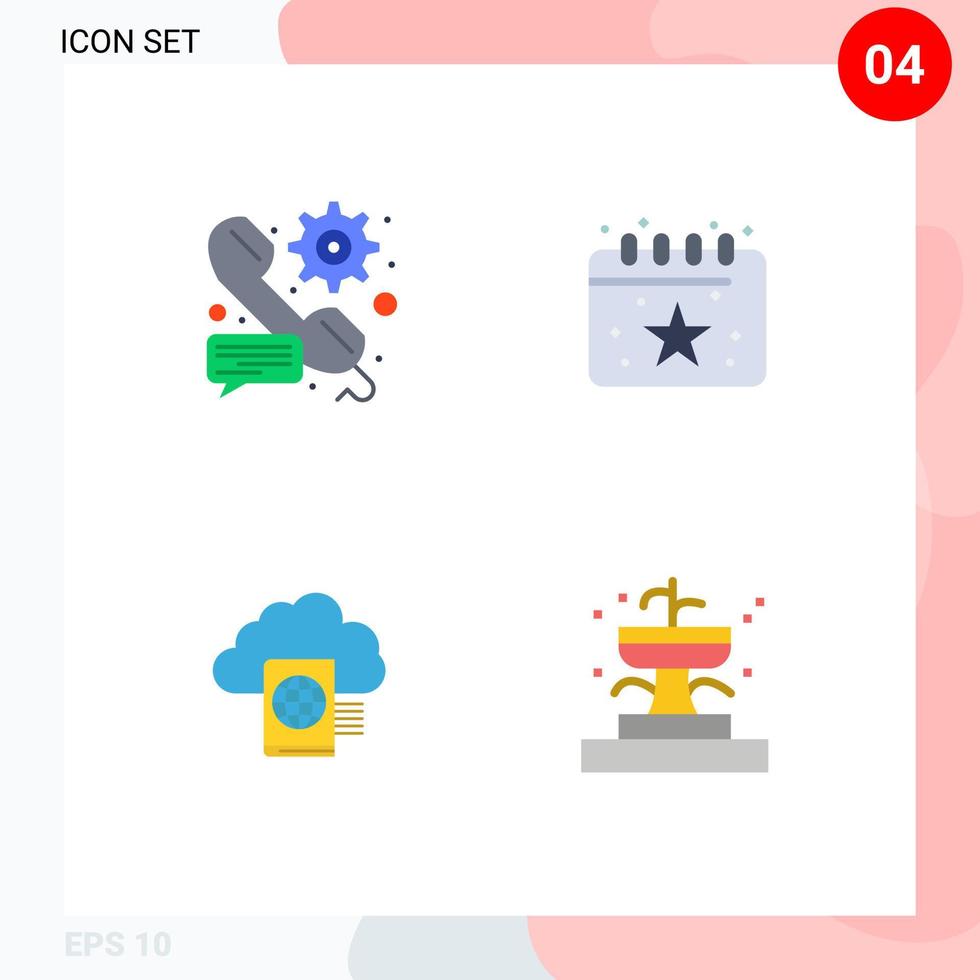 4 Flat Icon concept for Websites Mobile and Apps call cloud setting calendar folder Editable Vector Design Elements