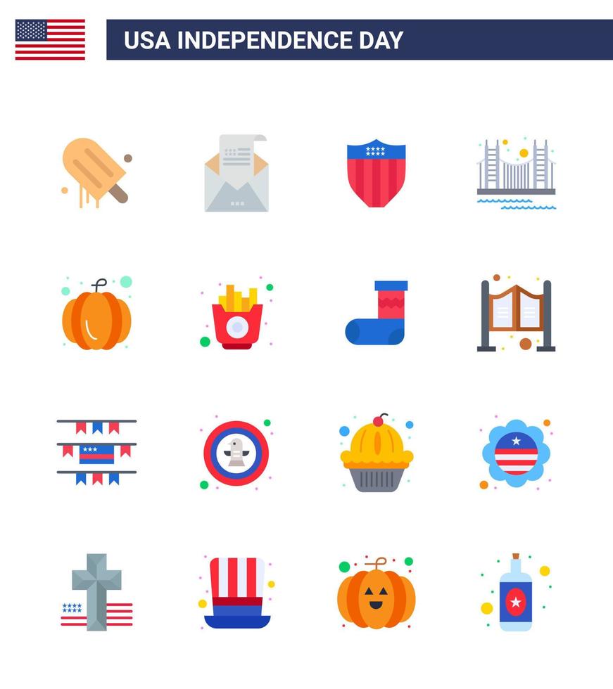Stock Vector Icon Pack of American Day 16 Line Signs and Symbols for tourism golden mail gate usa Editable USA Day Vector Design Elements