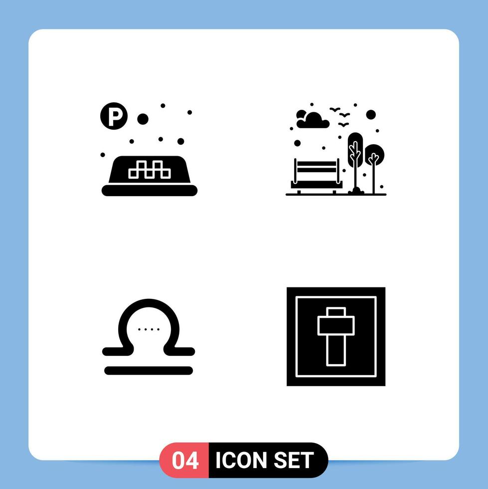 Universal Icon Symbols Group of 4 Modern Solid Glyphs of sign zodiac bench tree cross Editable Vector Design Elements