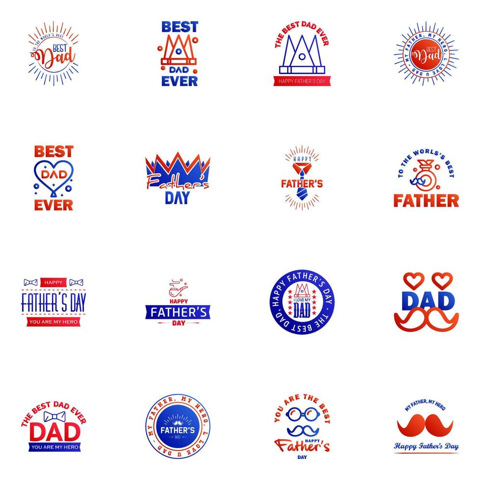 Happy fathers day 16 Blue and red Typography set Vector typography Vintage lettering for greeting cards banners tshirt design You are the best dad Editable Vector Design Elements