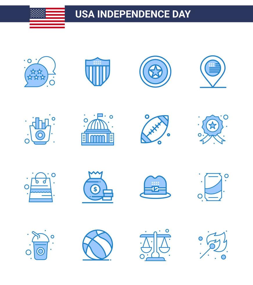 Pack of 16 creative USA Independence Day related Blues of food sign holiday map american Editable USA Day Vector Design Elements