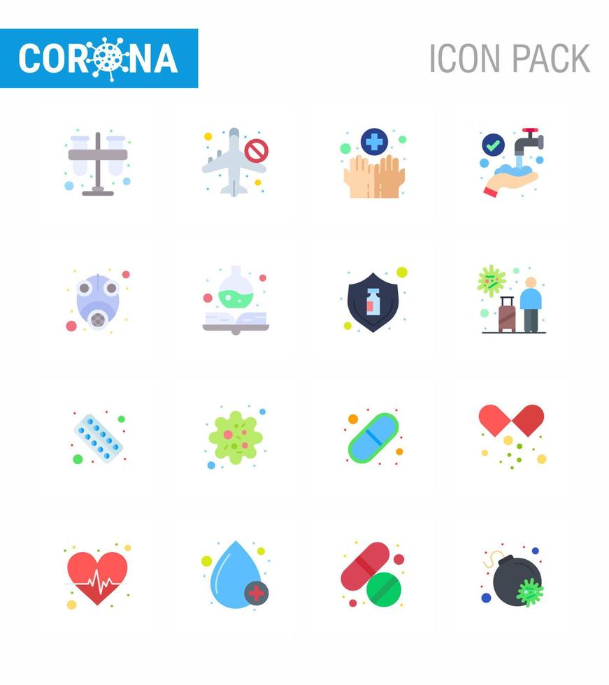 16 Flat Color Set of corona virus epidemic icons such as washing hands not allow protect medical viral coronavirus 2019nov disease Vector Design Elements