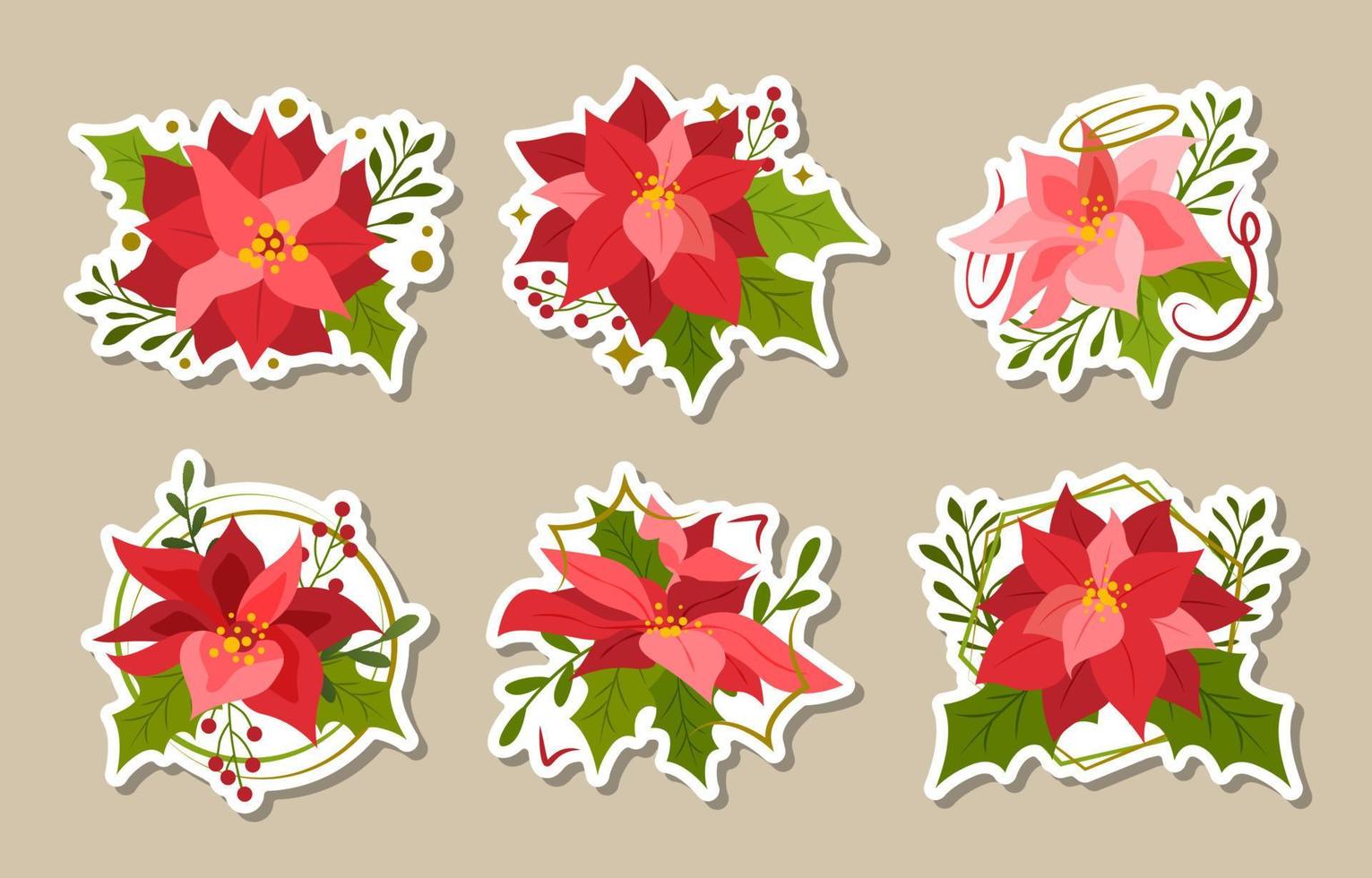 Poinsettias Journaling Sticker Set vector