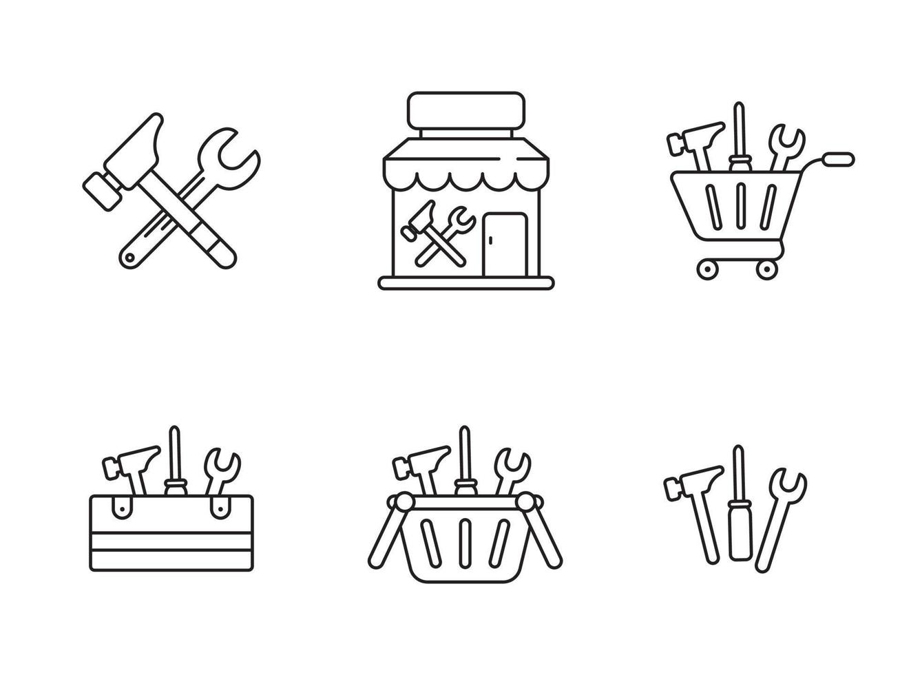 Set of building material shop icons with linear style isolated on white background vector