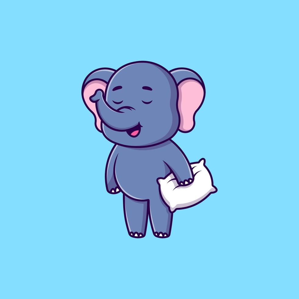 Cute Elephant Sleeping Holding Pillow Cartoon Vector Icons Illustration. Flat Cartoon Concept. Suitable for any creative project.