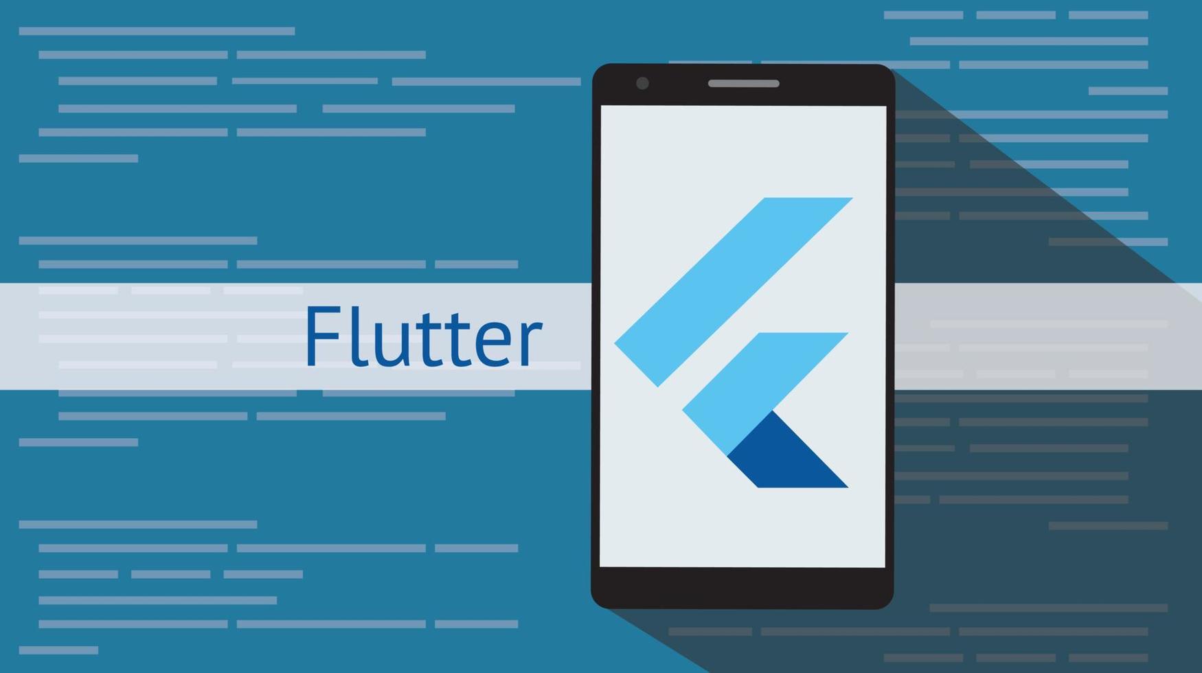 flutter programming language with flat and long shadow vector illustration