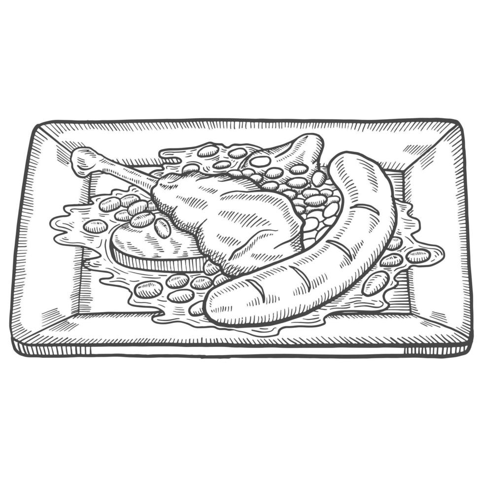 cassoulet francia comida cocina aislado garabato boceto dibujado a mano con ilustración de vector de estilo de contorno