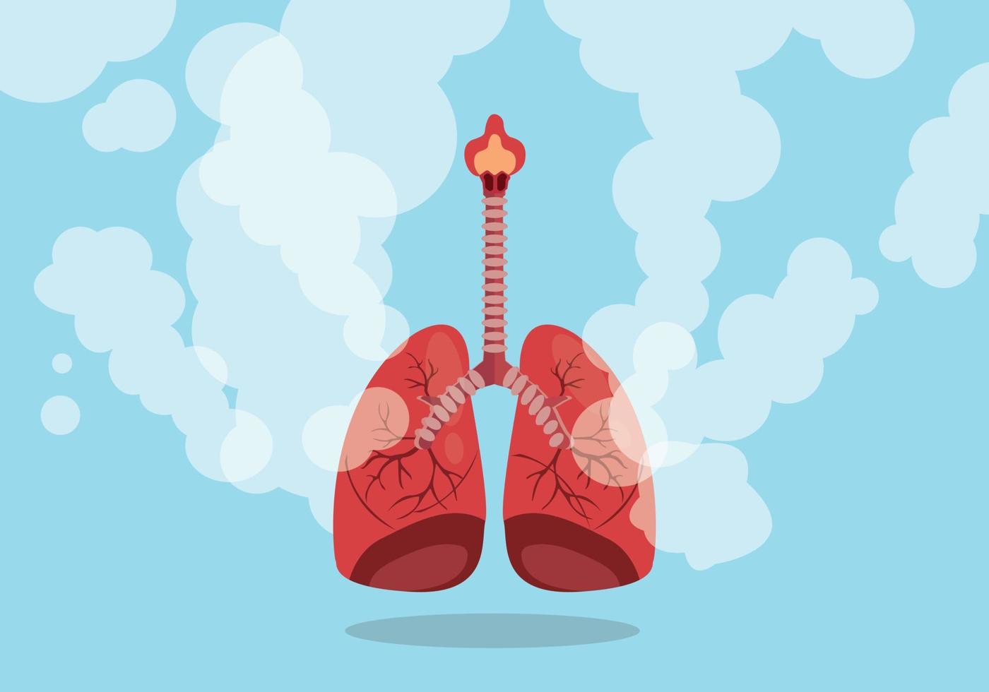 lungs on smoke unhealthy sign with flat blue background style vector graphic illustration