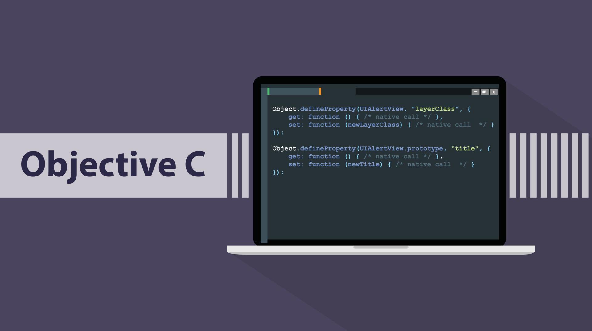 objective c programming language with script code on laptop screen ...