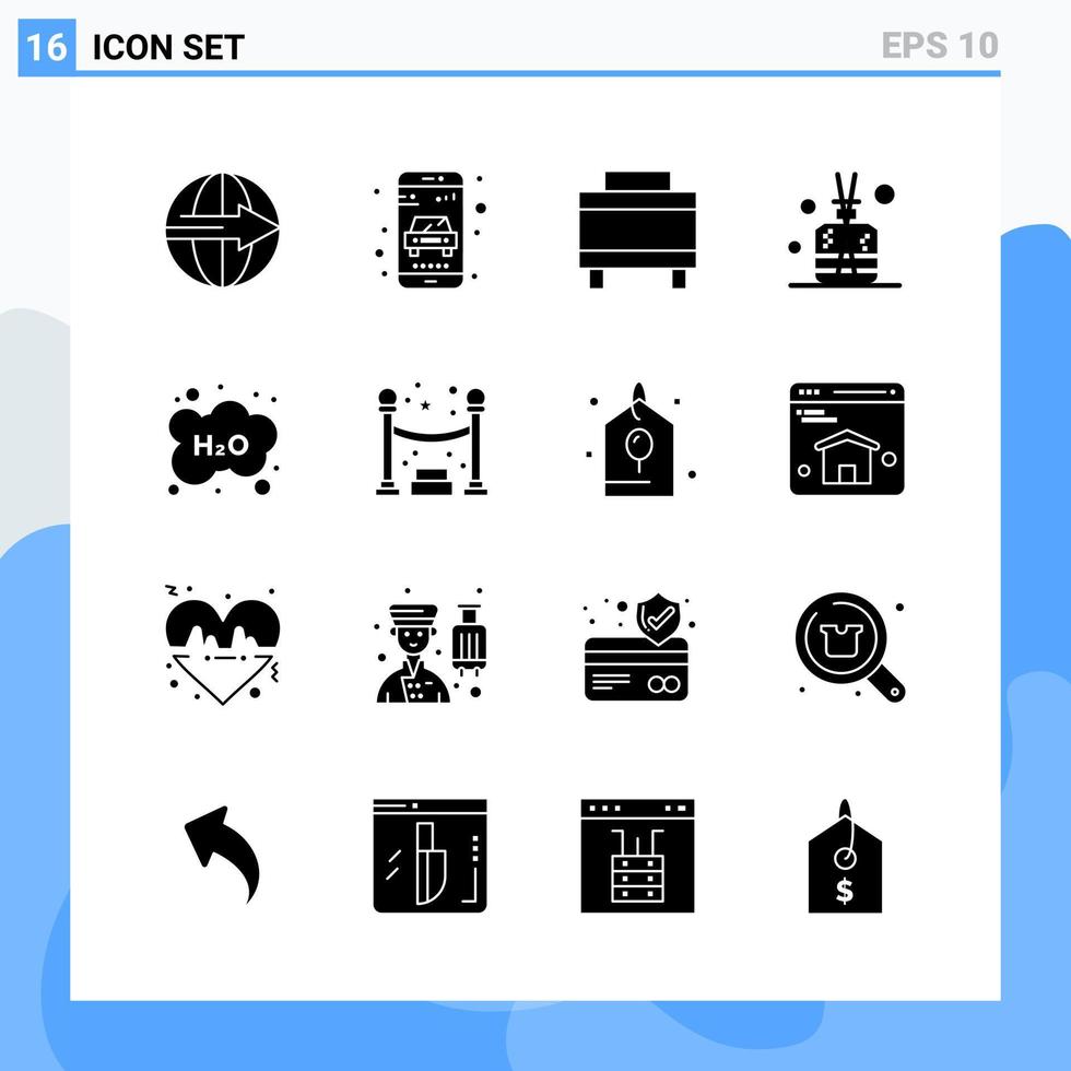 Modern 16 solid style icons Glyph Symbols for general use Creative Solid Icon Sign Isolated on White Background 16 Icons Pack Creative Black Icon vector background
