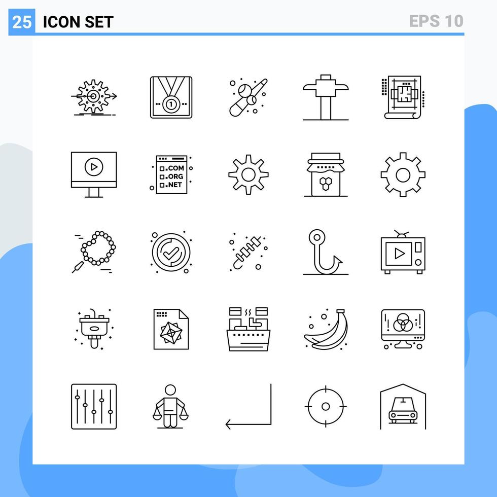 Modern 25 Line style icons Outline Symbols for general use Creative Line Icon Sign Isolated on White Background 25 Icons Pack Creative Black Icon vector background