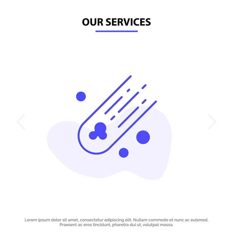 Our Services Asteroid Comet Space Solid Glyph Icon Web card Template vector