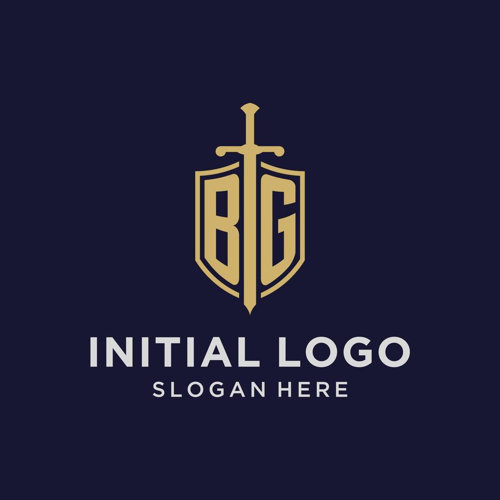 BG logo initial monogram with shield and sword design vector