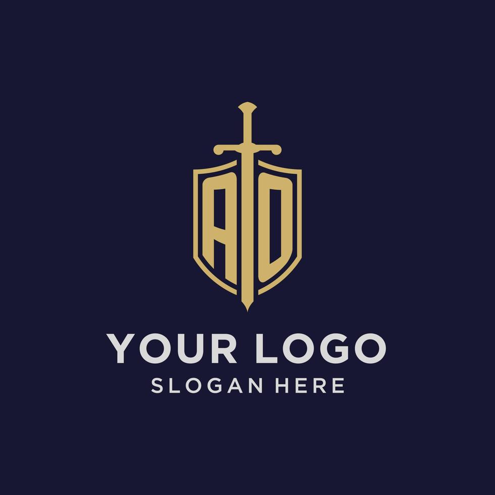 monograma inicial del logotipo ao con diseño de escudo y espada vector