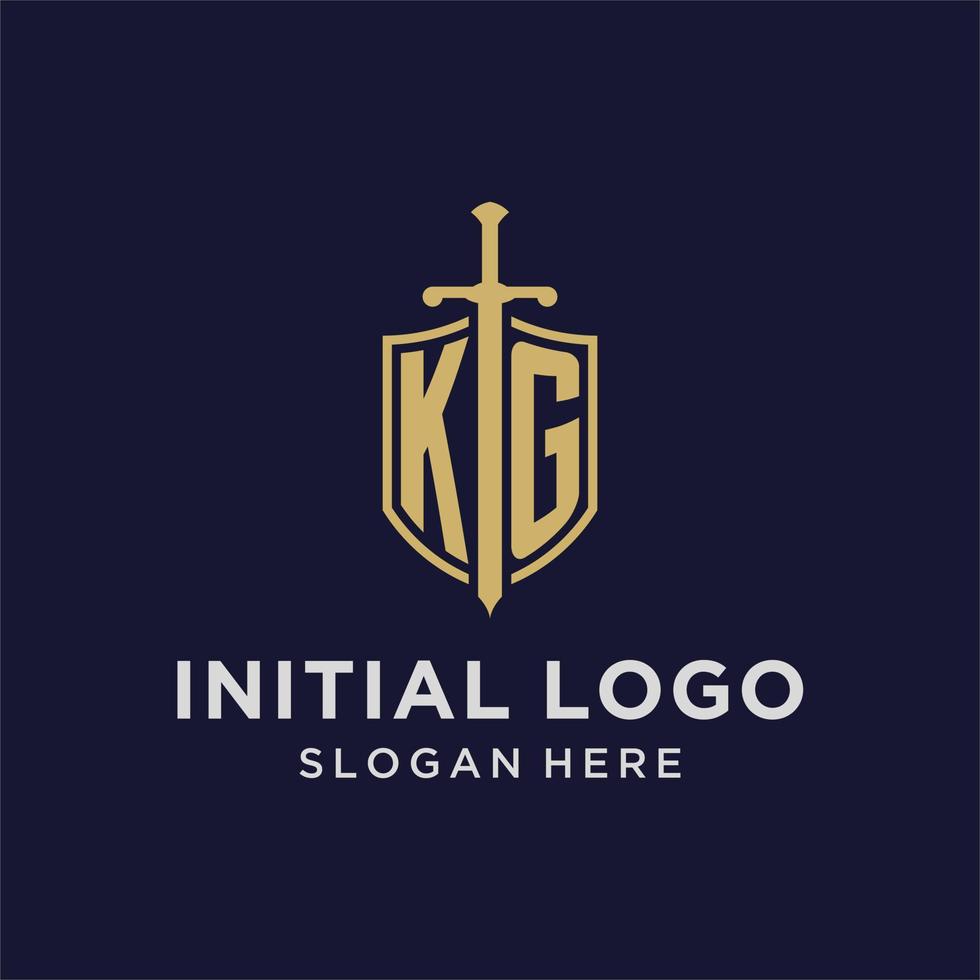 KG logo initial monogram with shield and sword design vector