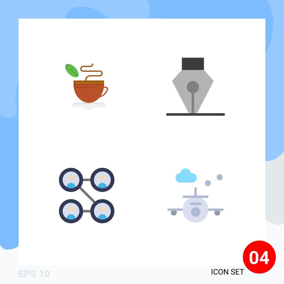 Set of 4 Modern UI Icons Symbols Signs for tea social coffee tool holiday Editable Vector Design Elements