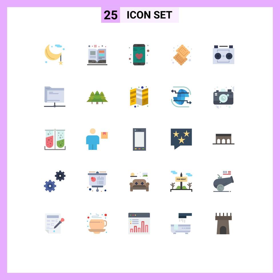 Stock Vector Icon Pack of 25 Line Signs and Symbols for audio recording food textbook dessert candy Editable Vector Design Elements