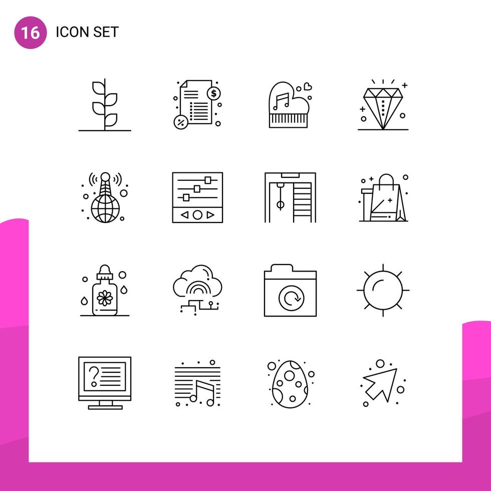 Universal Icon Symbols Group of 16 Modern Outlines of holiday diamond love celebration valentine Editable Vector Design Elements