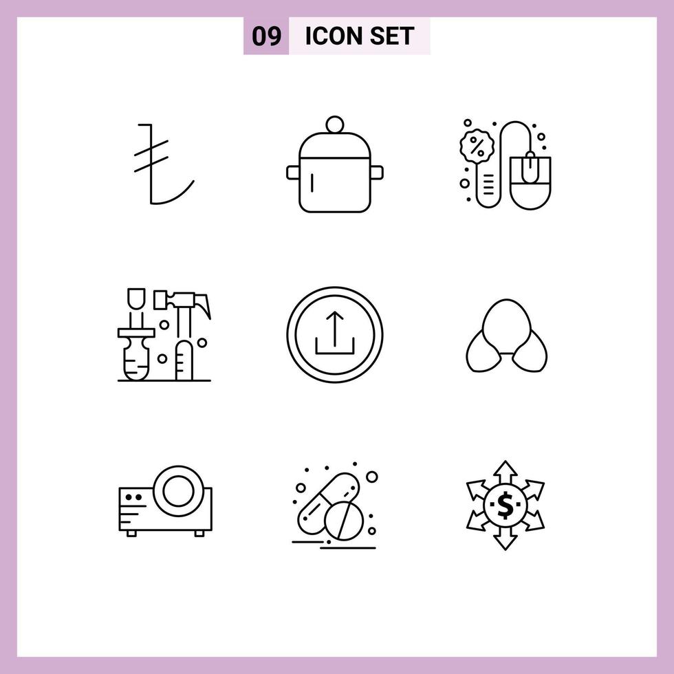 9 Outline concept for Websites Mobile and Apps application screwdriver mouse hammer sales Editable Vector Design Elements