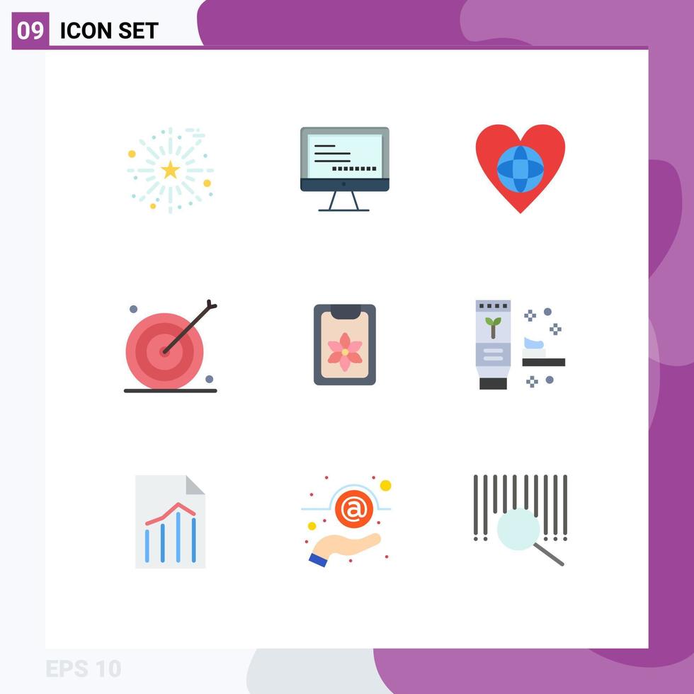 Set of 9 Modern UI Icons Symbols Signs for target goal ecology aim like Editable Vector Design Elements