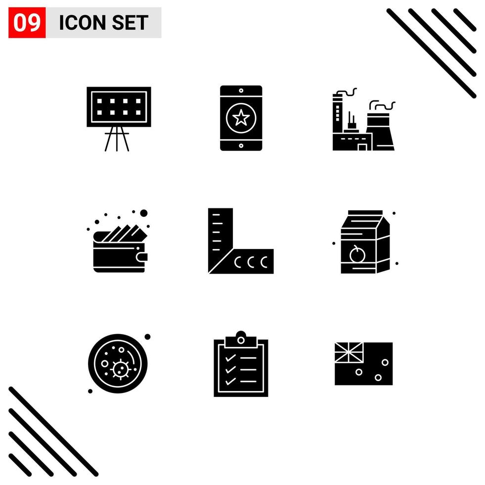 9 Universal Solid Glyphs Set for Web and Mobile Applications ruler wallet phone money industry Editable Vector Design Elements