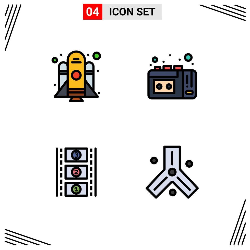 Universal Icon Symbols Group of 4 Modern Filledline Flat Colors of rocket biology tape recording film reel dna Editable Vector Design Elements