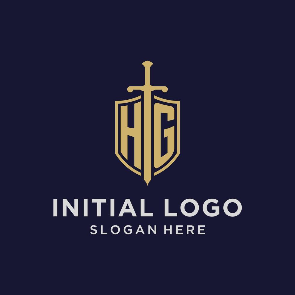 HG logo initial monogram with shield and sword design vector