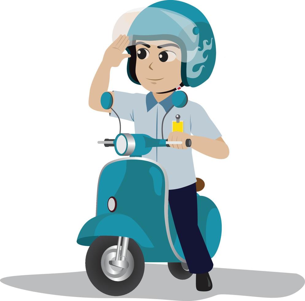 Vector Illustration Man Riding Blue Motorcycle Scooter.eps