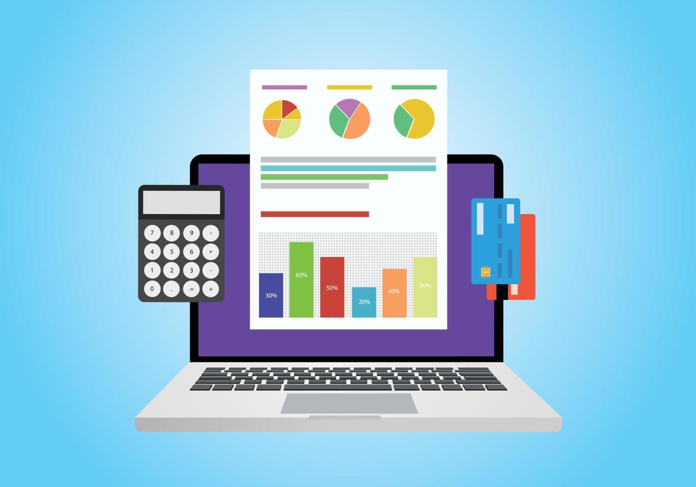 financial report concept use computer, graph, computer and card vector