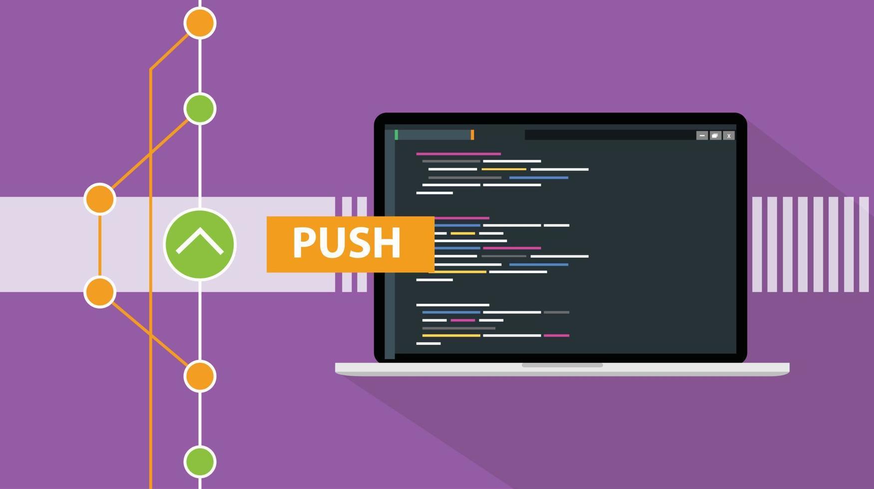 git push comando programación tecnología código repositorio en línea nube vector ilustración