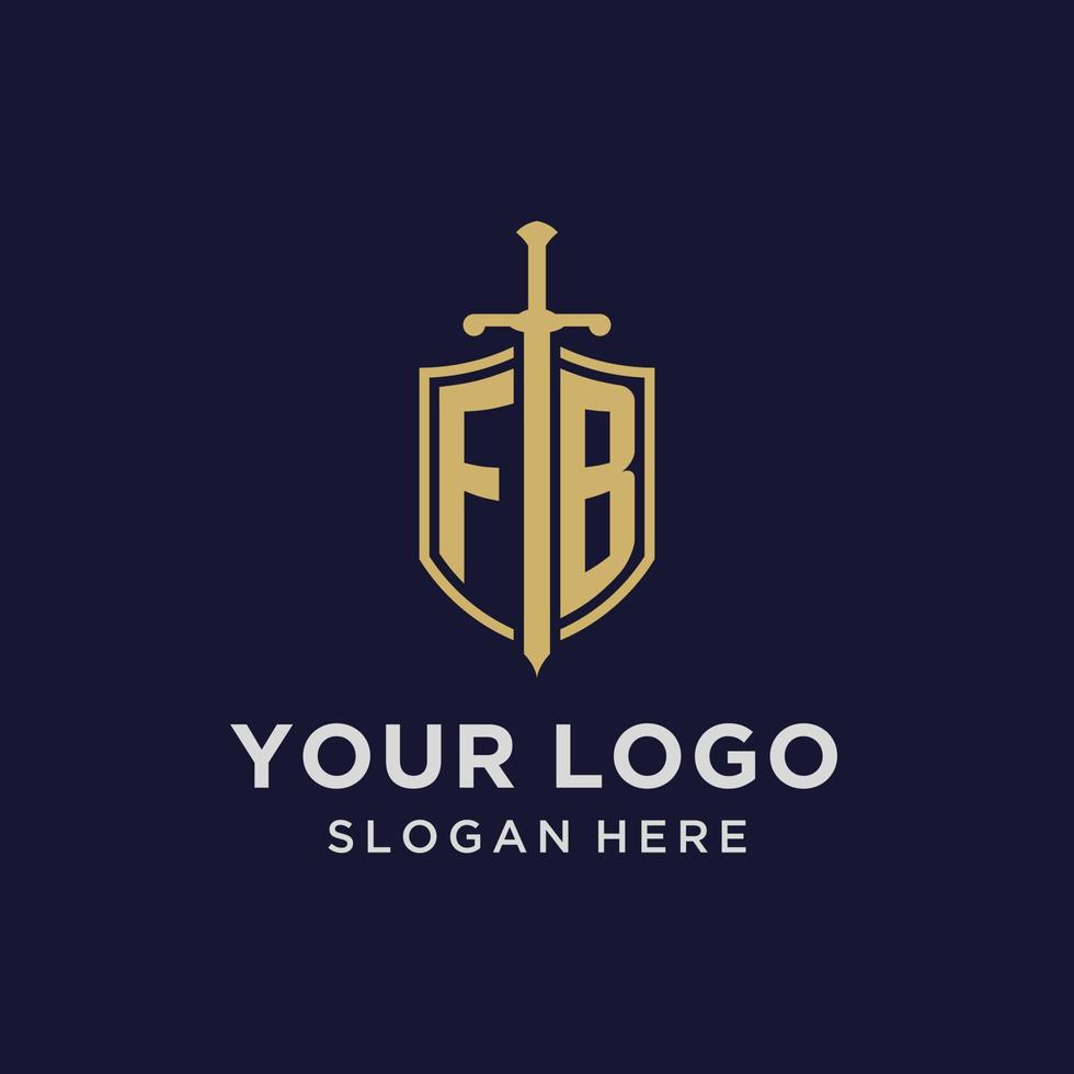 monograma inicial del logotipo fb con diseño de escudo y espada vector