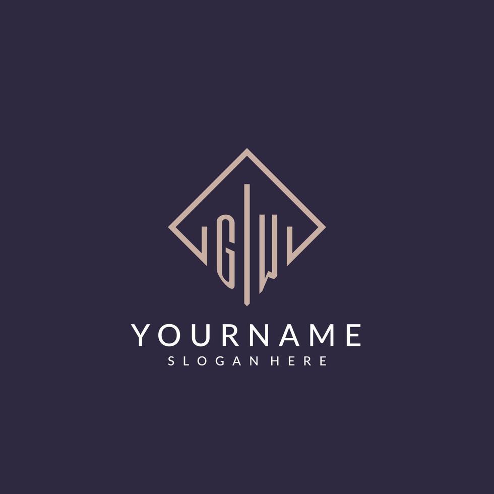 GW initial monogram logo with rectangle style design vector