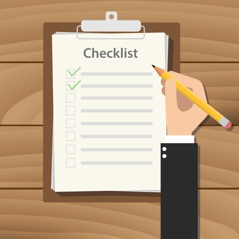 clipboard checklist productivity hand check flat vector with hand holding pencil vector