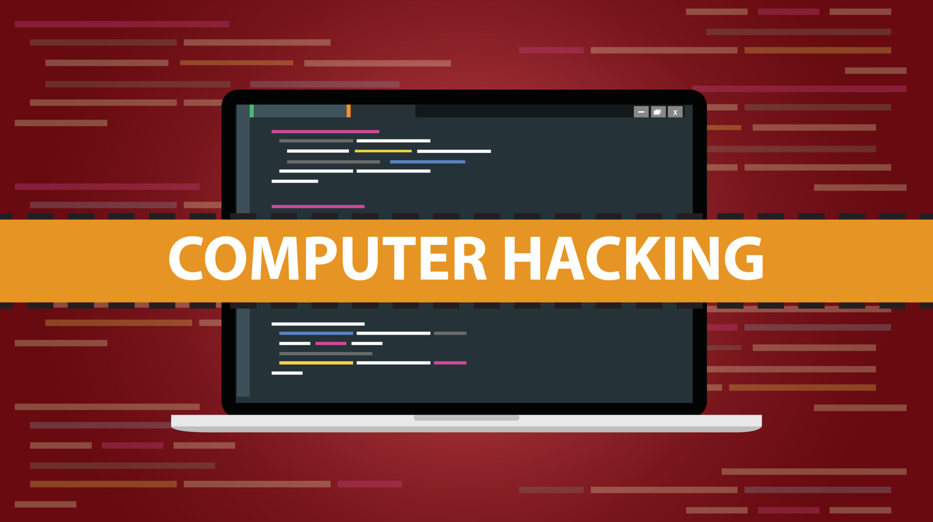 computer hacking concept with code script programming on laptop vector ...