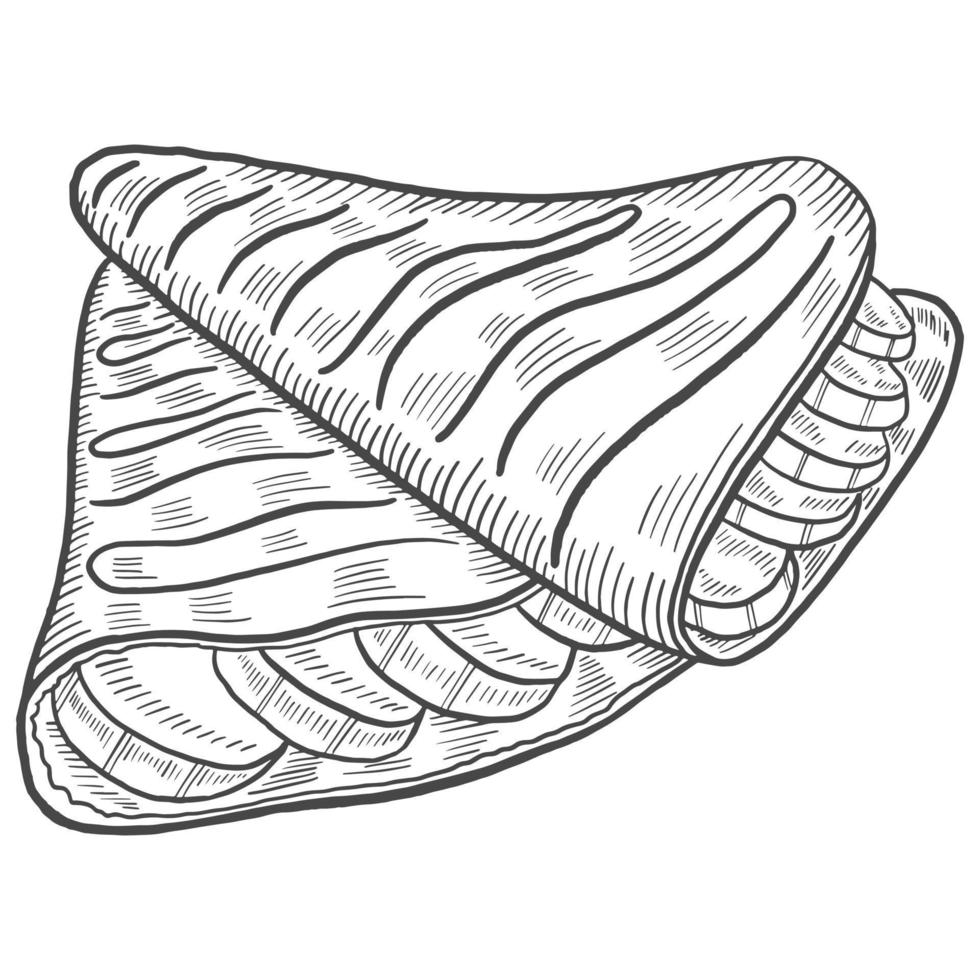 crepes francia postre bocadillo aislado garabato boceto dibujado a mano con ilustración de vector de estilo de contorno