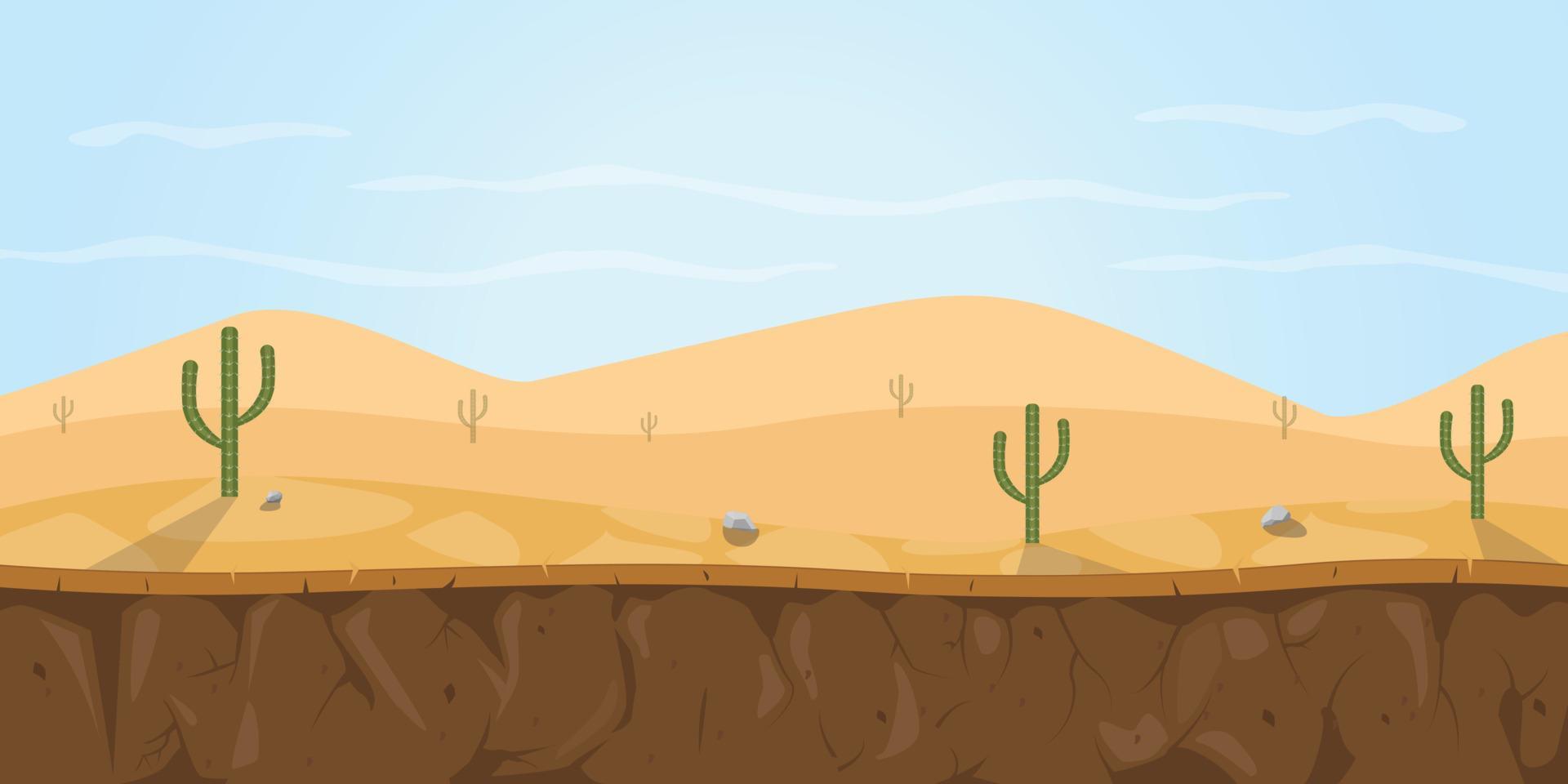 gold mine stone soil layer with cactus on desert area vector graphic illustration