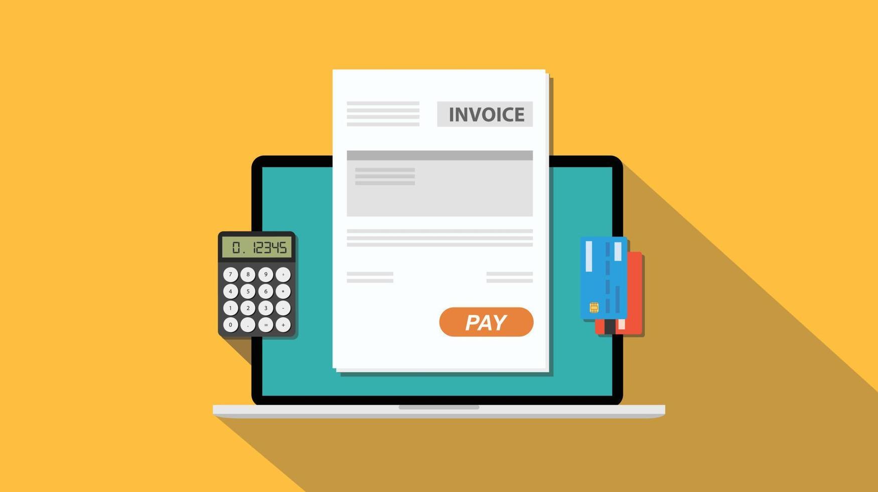 online invoice technology with laptop and paper work document vector illustration