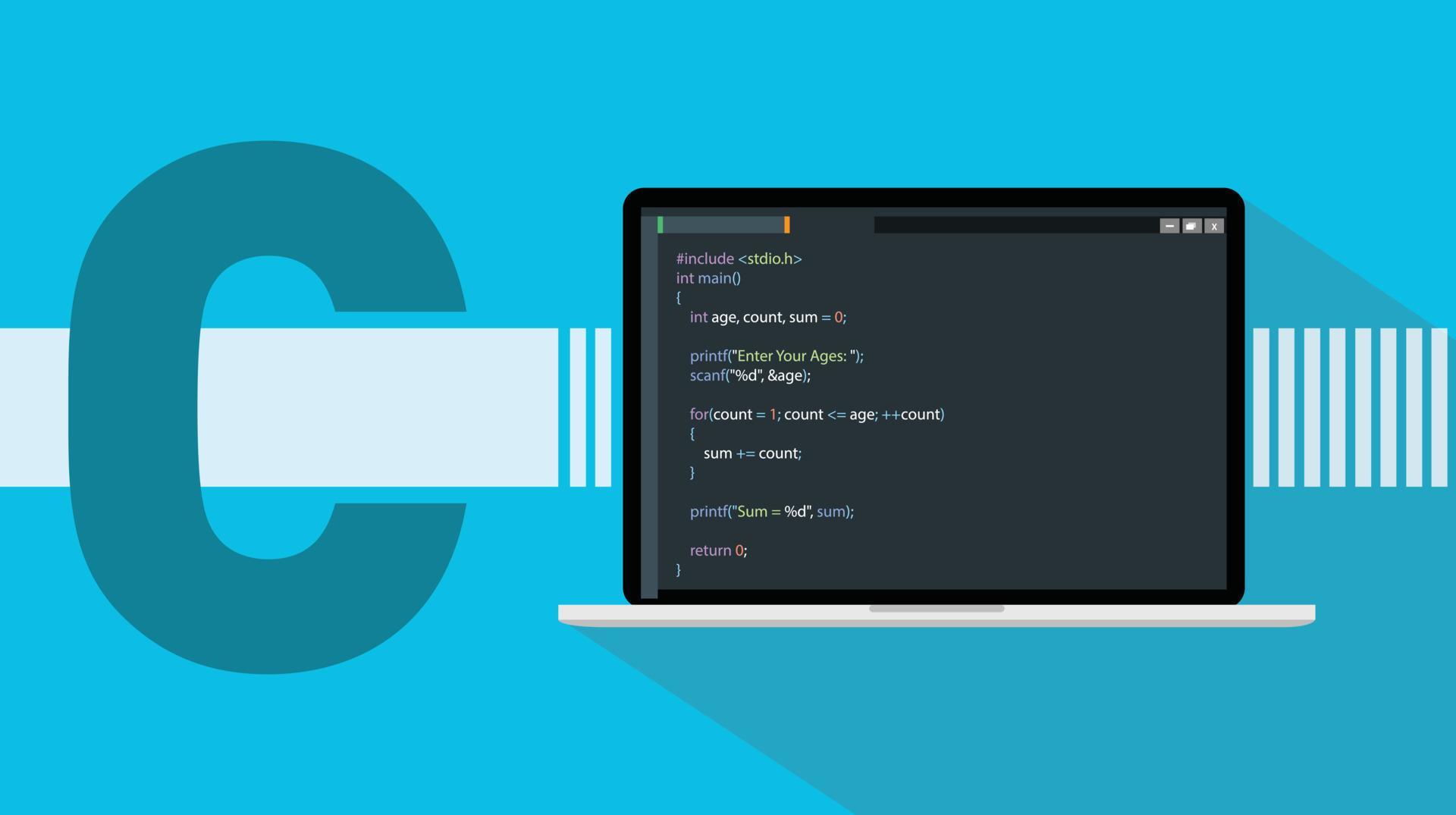 c sharp programming language with laptop and code script on screen ...